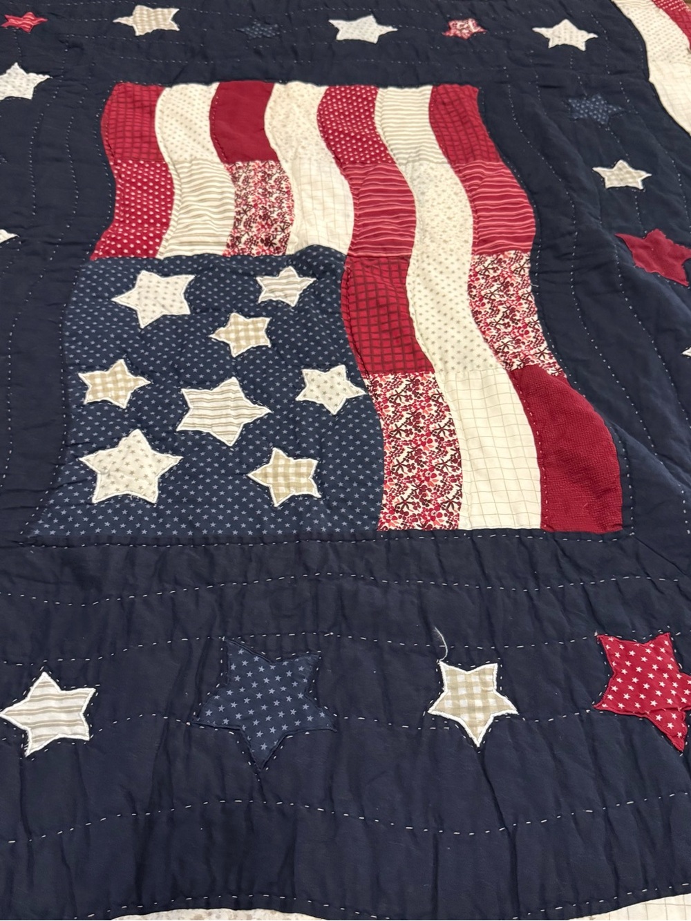 Patriotic Star & Stripe Quilted Throw - Red, White, Navy
